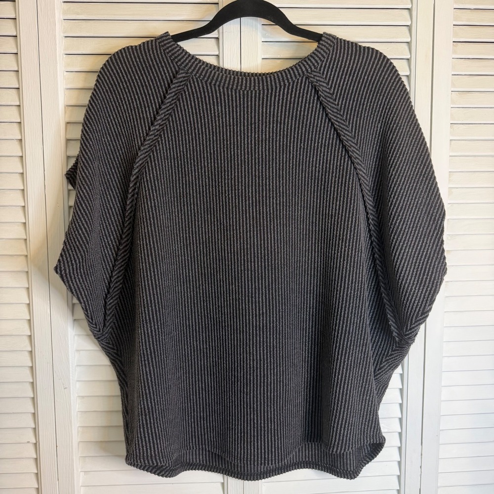Andree by Unit Ribbed Batwing Knit Top Charcoal Black NWT‎ Small